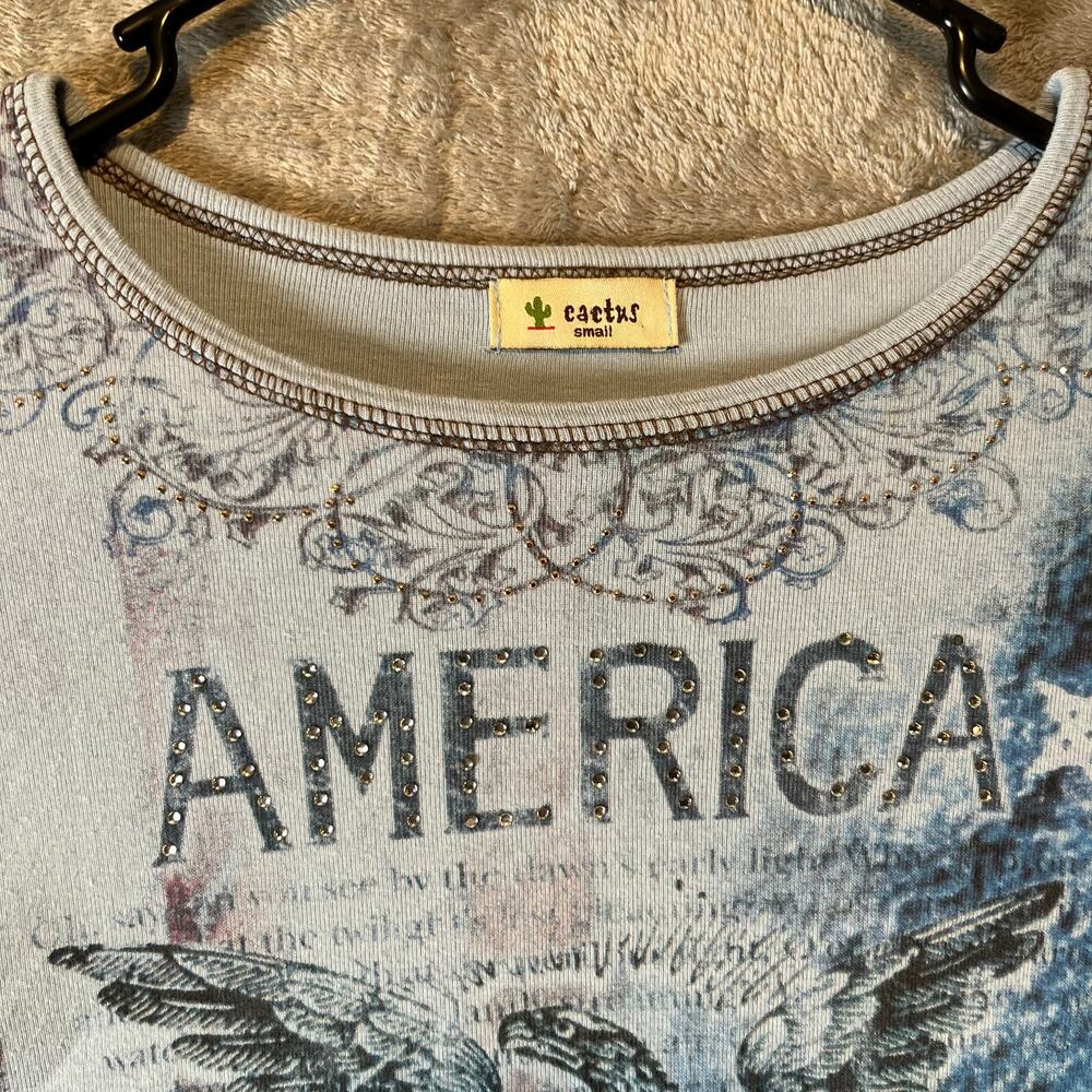 Vintage Y2K America Eagle Flag Graphic Top Patriotic Grunge USA Indie Sleaze SM - Picture 5 of 6